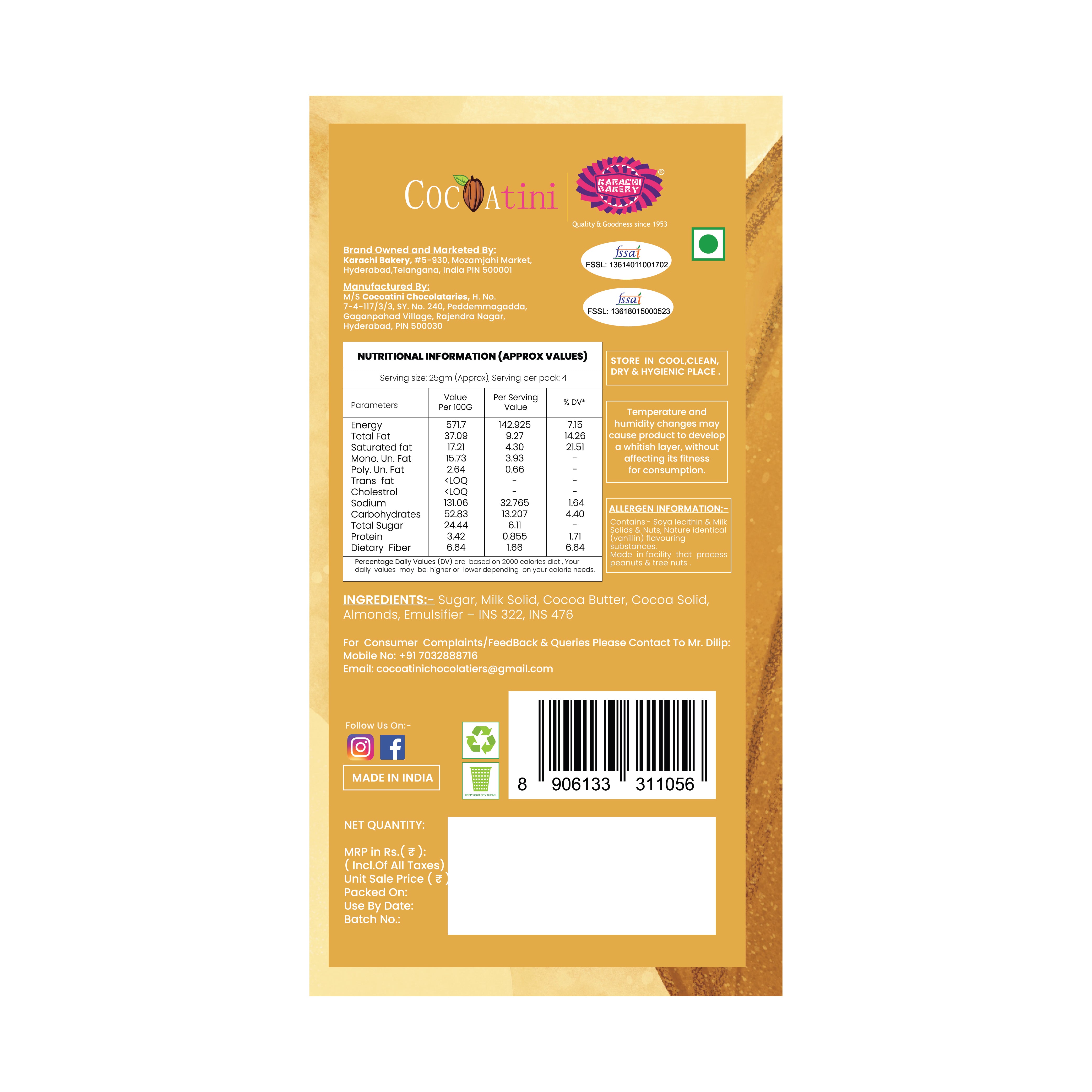 38% Milk Chocolate Bar with Almonds (100g)