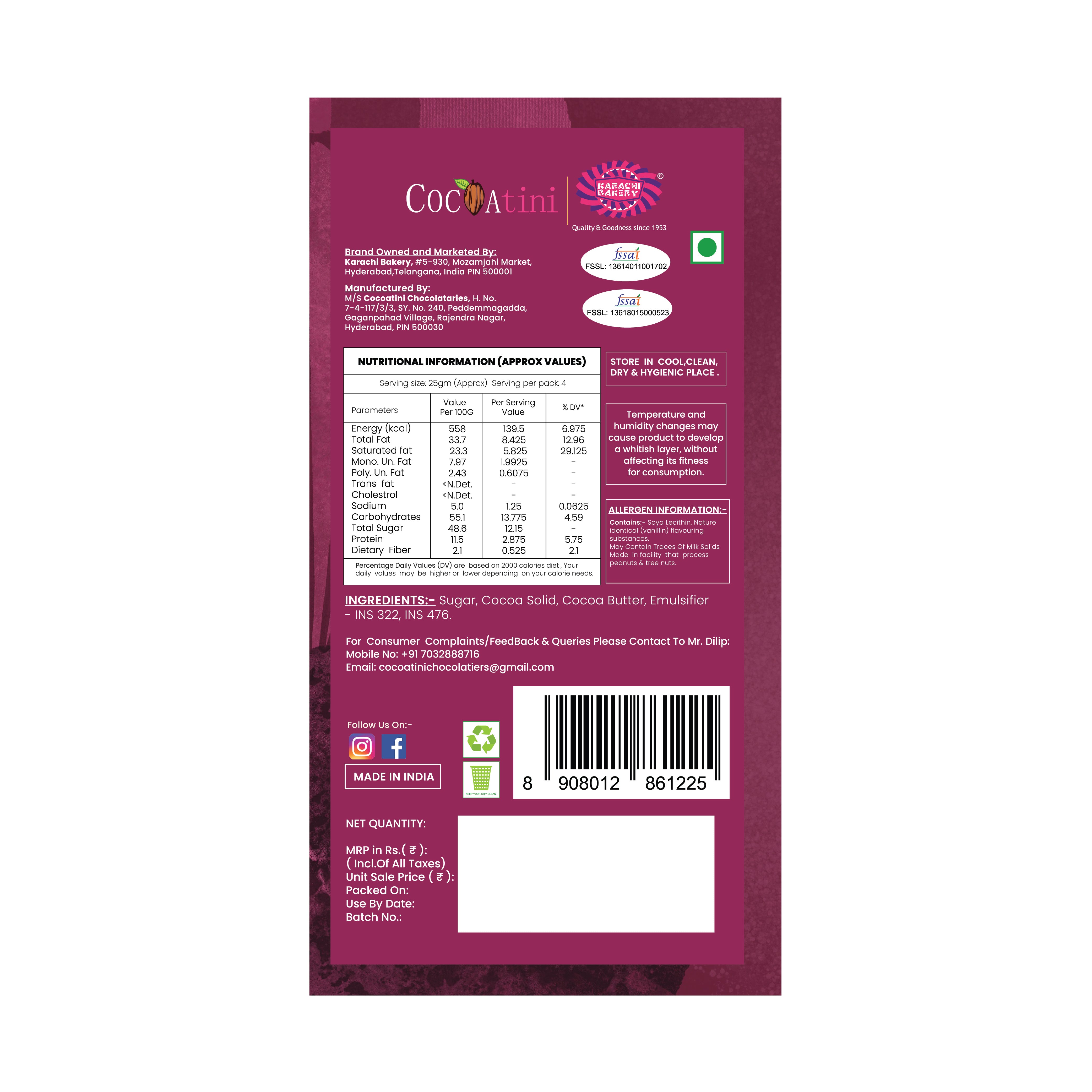 55% Dark Chocolate Bar (100g)