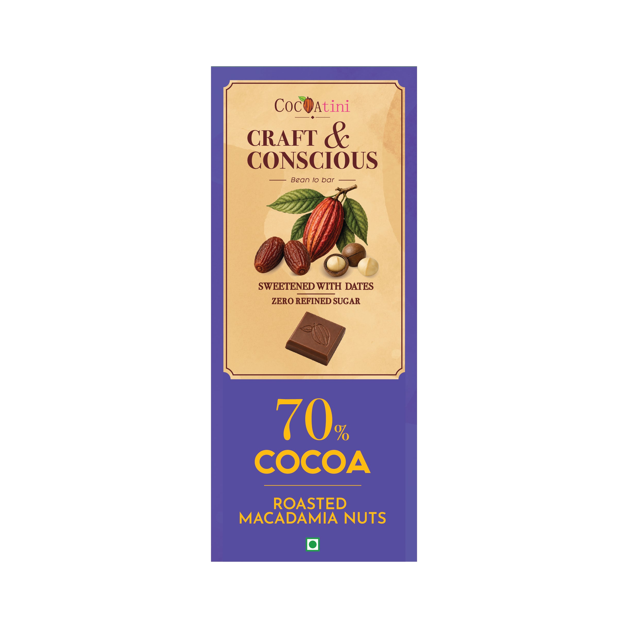 Craft & Conscious Bar - 70% Cocoa Dark Chocolate with Roasted Macadamia Nuts