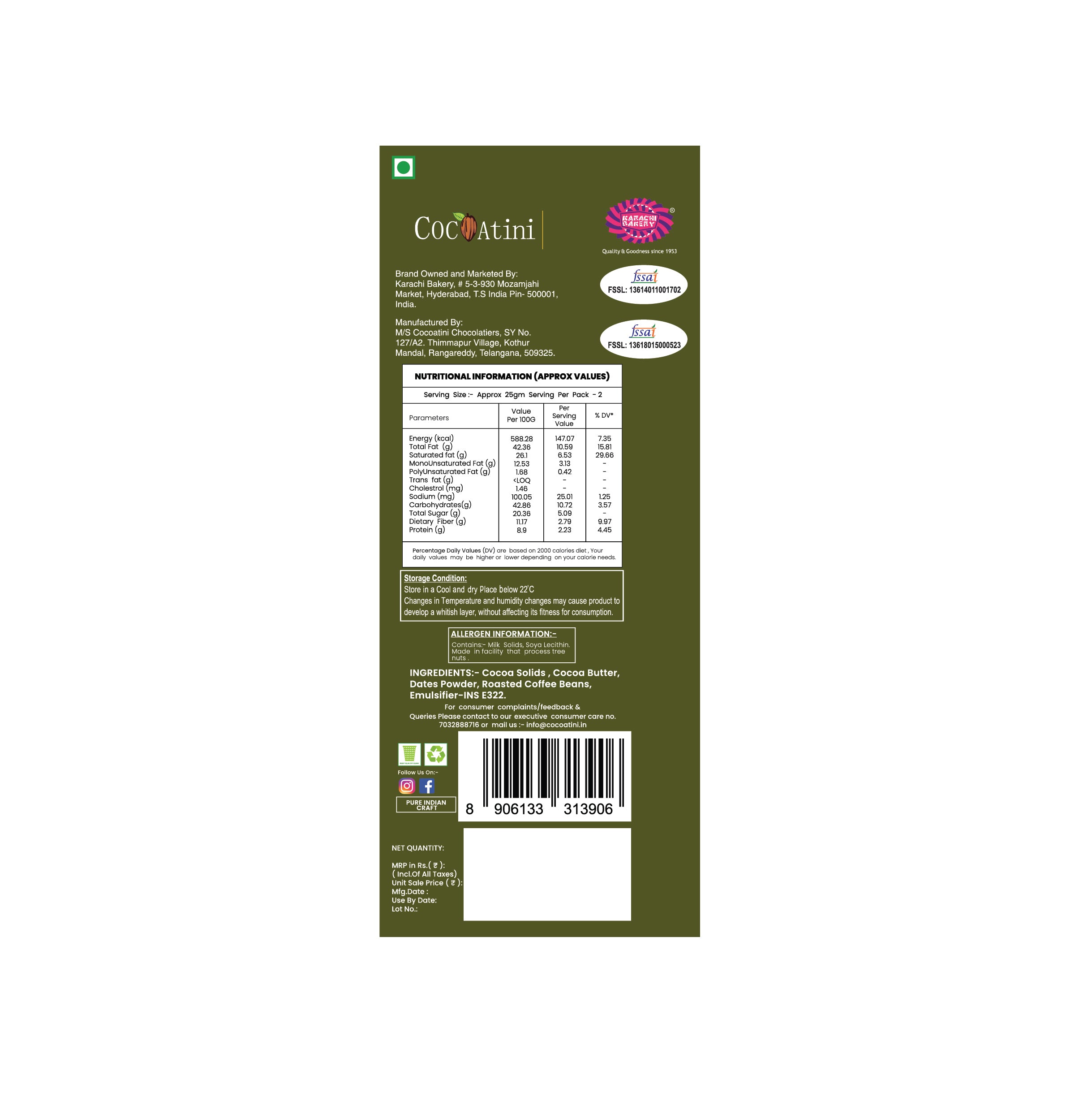 Craft & Conscious Bar - 70% Cocoa Dark Chocolate with Coffee Crunch