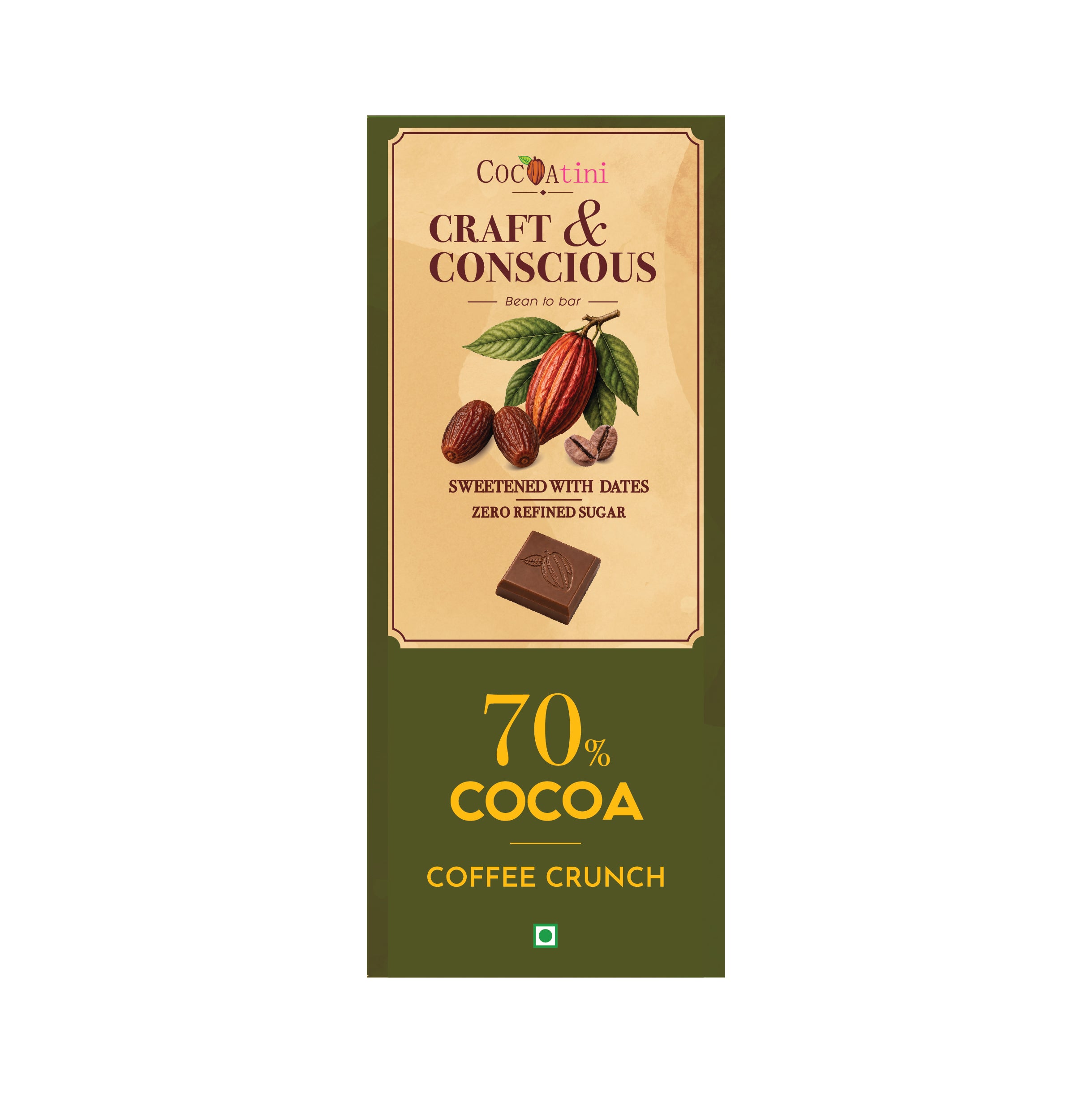 Craft & Conscious Bar - 70% Cocoa Dark Chocolate with Coffee Crunch