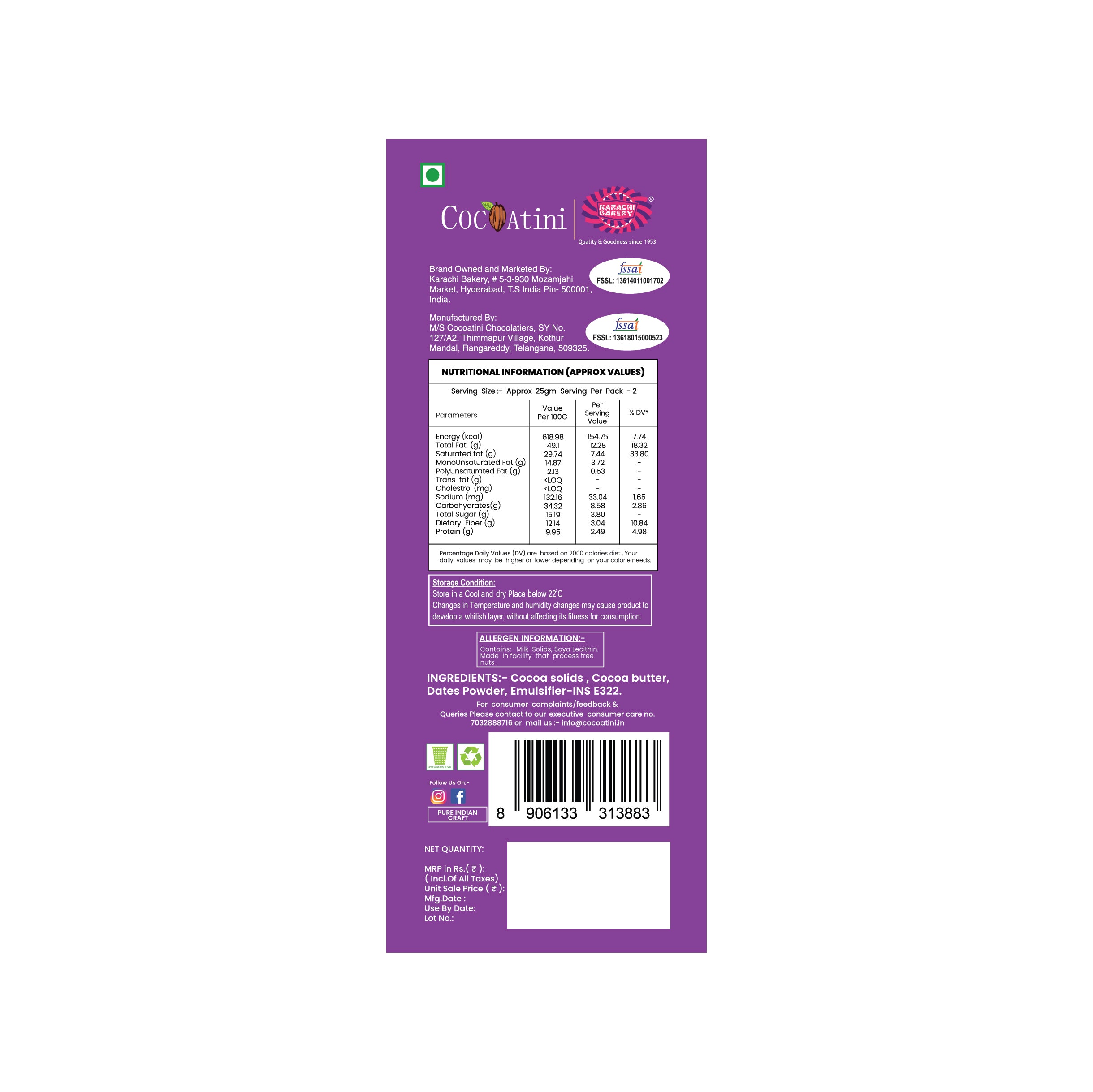 Craft & Conscious Bar - 80% Cocoa Dark Chocolate