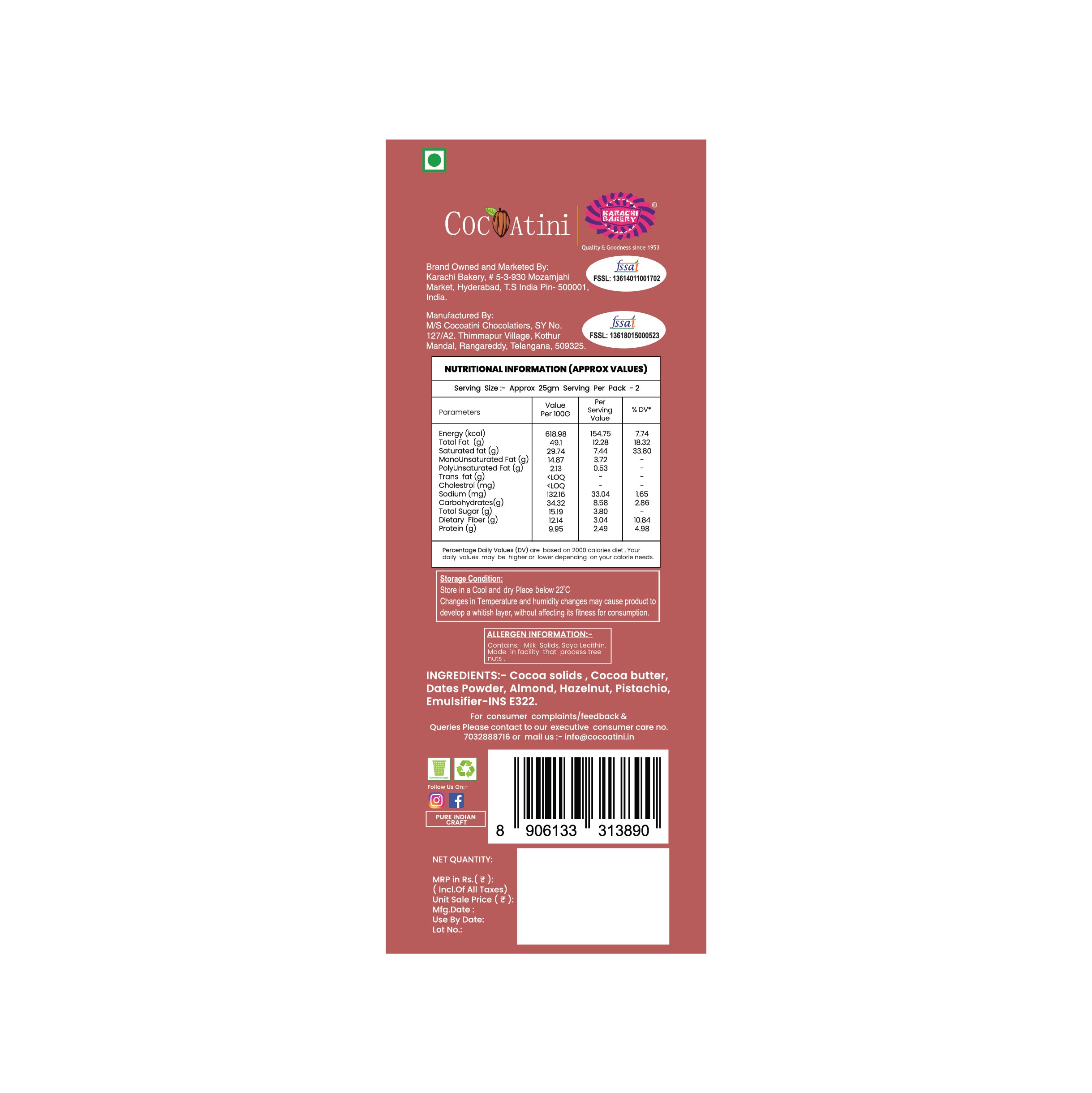 Craft & Conscious Bar - 80% Cocoa Dark Chocolate with Roasted Nuts
