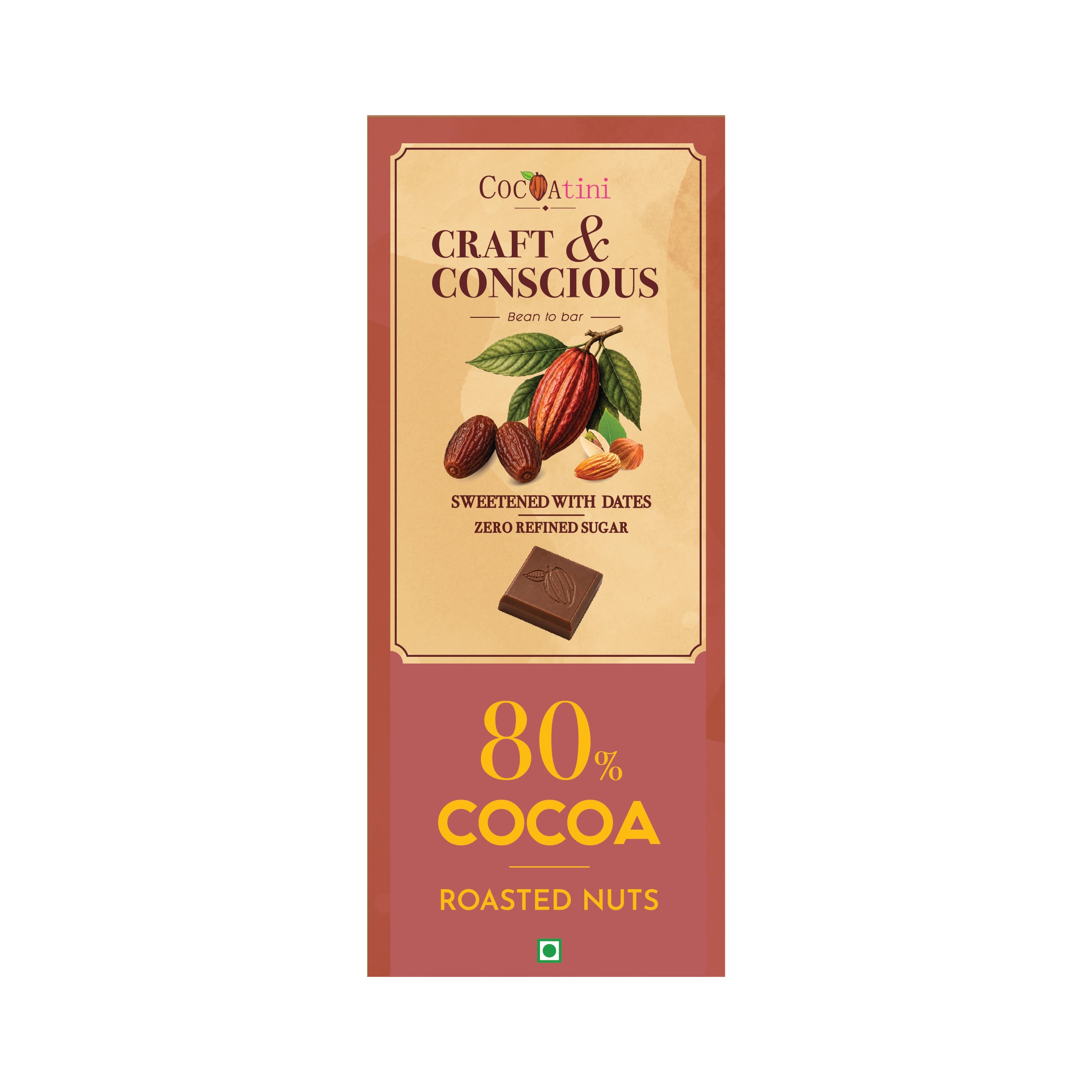 Craft & Conscious Bar - 80% Cocoa Dark Chocolate with Roasted Nuts
