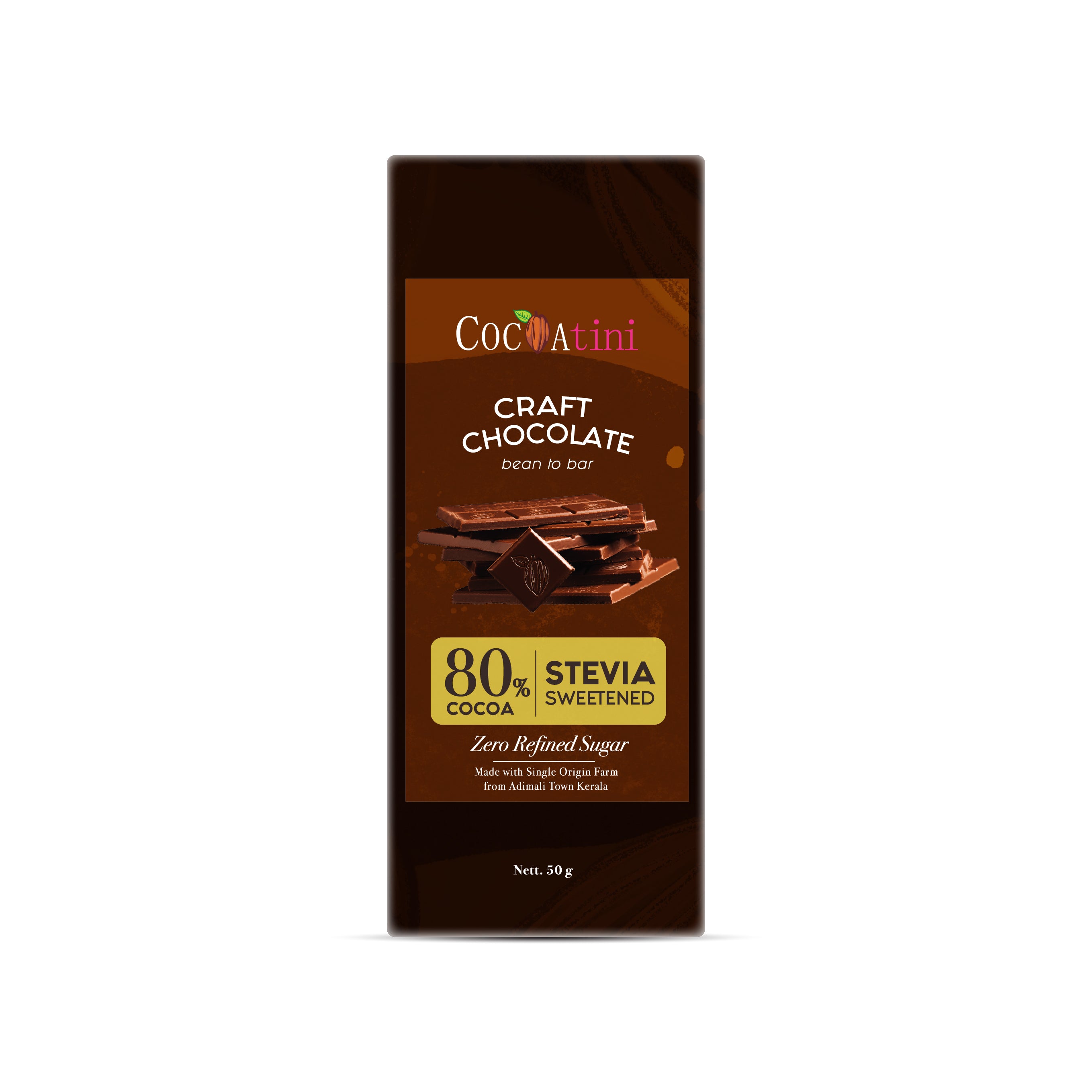 80% Dark Chocolate Sweetened with Stevia (50g)