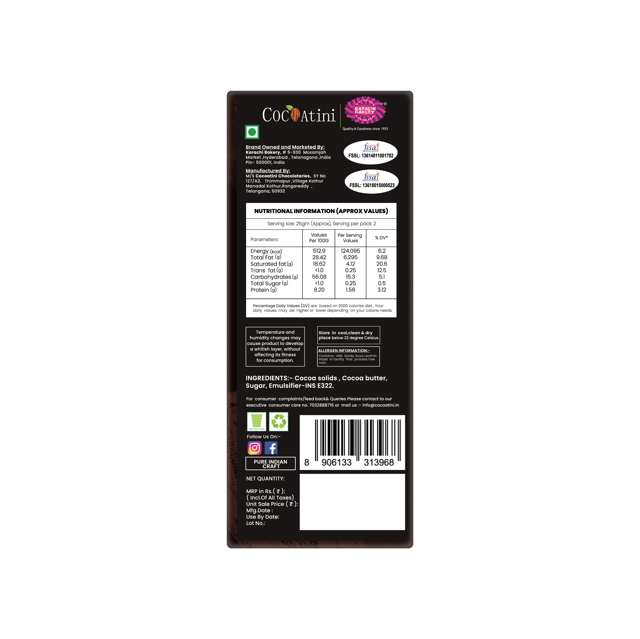 90% Dark Chocolate Bar (50g)